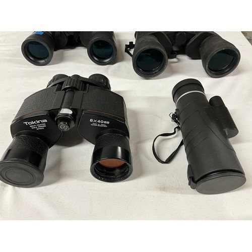 240 - BOX OF BINOCULARS AND SPOTTING SCOPE