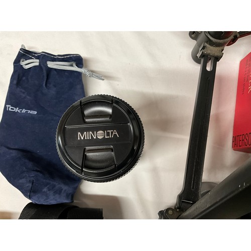 241 - MINOLTA CAMERA IN CASE WITH LENSES TRIPOD SONY SPORTS WALKMAN HAND HELD SEWING MACHINE VINTAGE SINGE... 