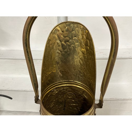 244 - BRASS COAL HOD COMPANION SET LANTERN WITH BRACKET AND MAGAZINE RACK