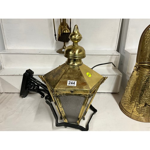 244 - BRASS COAL HOD COMPANION SET LANTERN WITH BRACKET AND MAGAZINE RACK