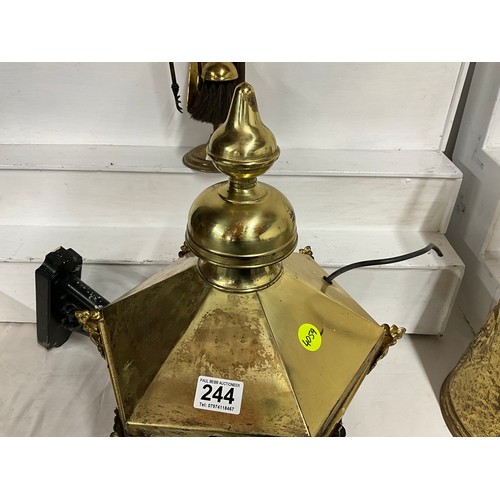 244 - BRASS COAL HOD COMPANION SET LANTERN WITH BRACKET AND MAGAZINE RACK