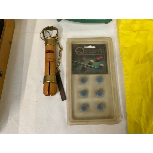BOX OF SNOOKER AND POOL ITEMS