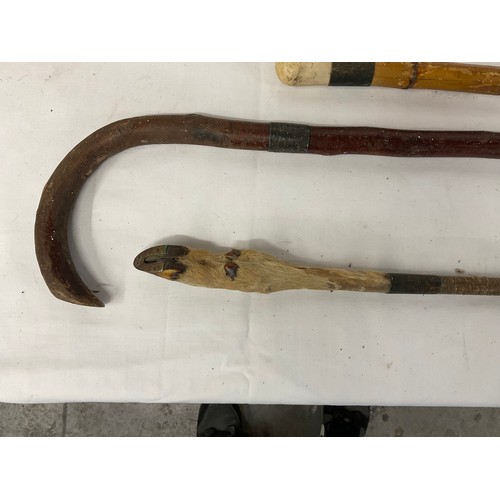 28 - 3 VINTAGE WALKING STICKS AND RIDING CROP
