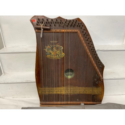 64 - VINTAGE CASED ZITHER A/F - BADGED CONCERT GUITARR ZITHER