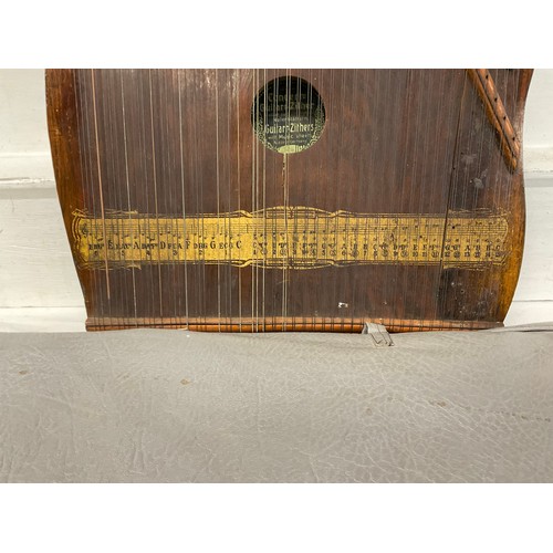 64 - VINTAGE CASED ZITHER A/F - BADGED CONCERT GUITARR ZITHER