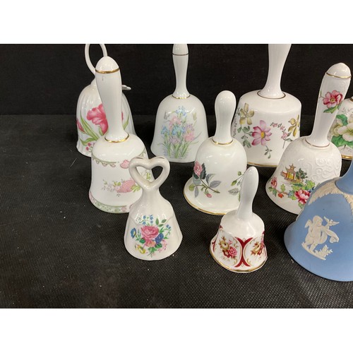 82 - BASKET TO INCLUDE QTY CHINA BELLS TO INCLUDE COALPORT, CROWN STAFFORDSHIRE, PARAGPON, ROYAL ALBERT O... 