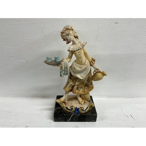 95 - GIRL STATUE WITH HOOP ON MARBLE BASS H9