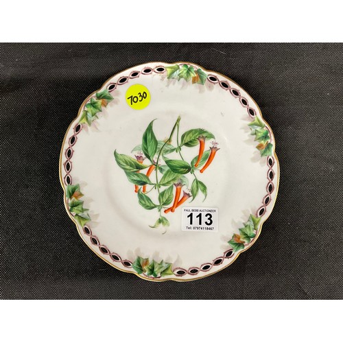 113 - A ROYAL WORCSTER RIBBON PLATE WITH FLORAL DECORATIONS 1852 WITH IMPRESSED MARK TO BASE DIA9