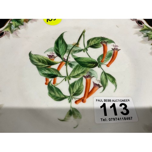 113 - A ROYAL WORCSTER RIBBON PLATE WITH FLORAL DECORATIONS 1852 WITH IMPRESSED MARK TO BASE DIA9