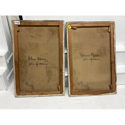 115 - PAIR OF UNFRAMED OILS ON CANVAS SIGNED E PRIESTLY, DHOON GLEN ISLE OF MAN, GLEN MEAY ISLE OF MAN H24... 