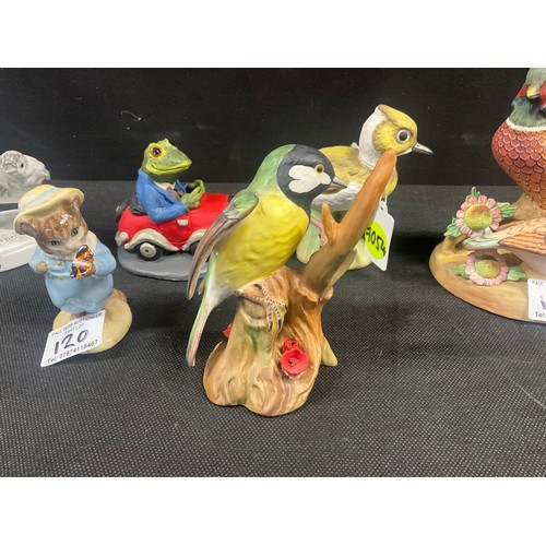 120 - SIX COLLECTABLE FIGURES TO INCLUDE CROWN STAFFORDSHIRE NO 54 PHEASANT, CROWN STAFFORDSHIRE NO 281 GR... 
