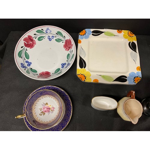 201 - BOX OF CHINA TO INCLUDE DENBY, COALPORT, ROYAL DOULTON, VICTORIAN ORIENTAL TEAPOT ETC