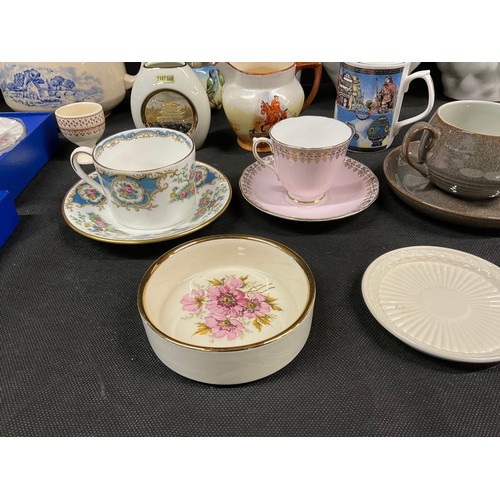 201 - BOX OF CHINA TO INCLUDE DENBY, COALPORT, ROYAL DOULTON, VICTORIAN ORIENTAL TEAPOT ETC