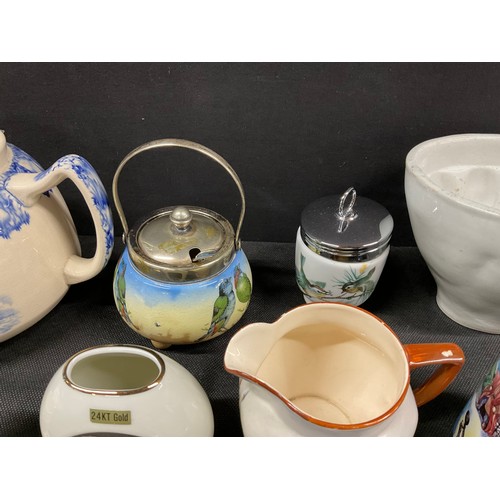 201 - BOX OF CHINA TO INCLUDE DENBY, COALPORT, ROYAL DOULTON, VICTORIAN ORIENTAL TEAPOT ETC