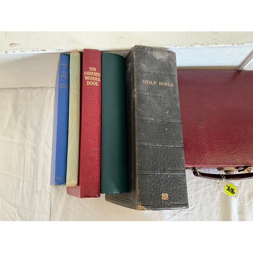 10 - BOX TO INCLUDE A BURGUNDY LEATHER CASE WITH KEY, BOOKS ETC