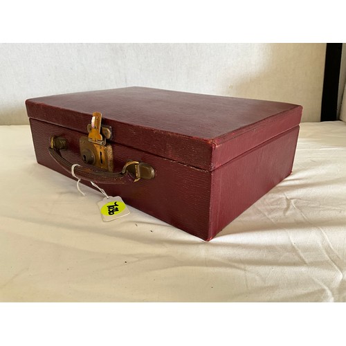 10 - BOX TO INCLUDE A BURGUNDY LEATHER CASE WITH KEY, BOOKS ETC
