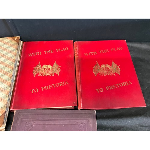 23 - BOX OF BOOKS TO INCLUDE WITH THE FLAG TO PRETORIA, ILLUSTRATIONS OF THE ANTIQUARY