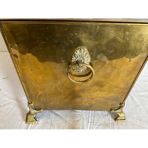 27 - LARGE EDWARDIAN BRASS COAL BOX WITH LINER H19 L12 W12”
