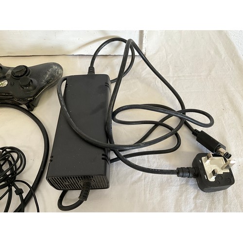 34 - XBOX 360 WITH CONTROLLERS AND BOX OF GAMES