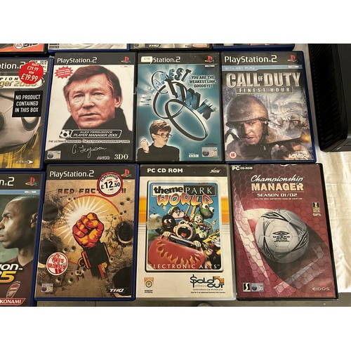 34 - XBOX 360 WITH CONTROLLERS AND BOX OF GAMES