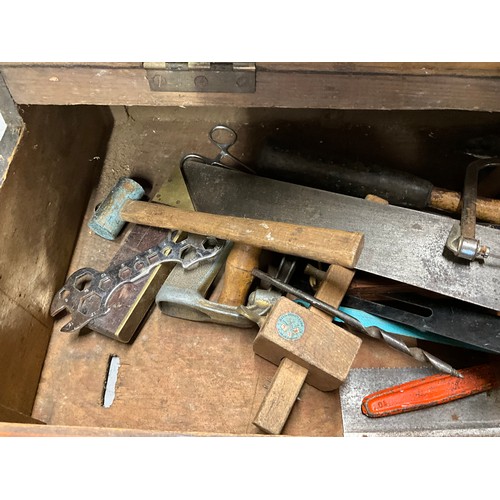 40 - VINTAGE WOODEN TOOL BOX AND TOOLS