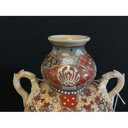 46 - VINTAGE JAPANESE SATSUMA STYLE  TWIN HANDLED VASE H17”