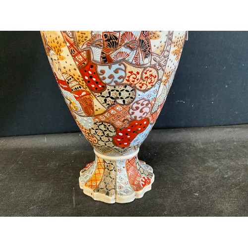 46 - VINTAGE JAPANESE SATSUMA STYLE  TWIN HANDLED VASE H17”