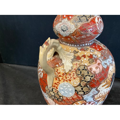46 - VINTAGE JAPANESE SATSUMA STYLE  TWIN HANDLED VASE H17”