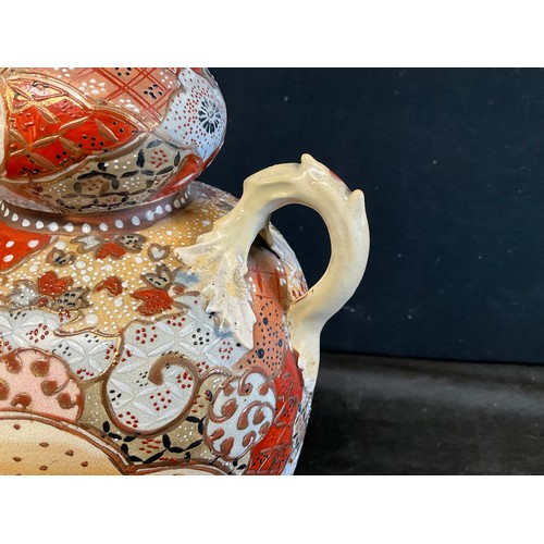 46 - VINTAGE JAPANESE SATSUMA STYLE  TWIN HANDLED VASE H17”