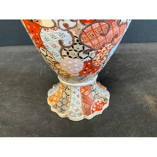 46 - VINTAGE JAPANESE SATSUMA STYLE  TWIN HANDLED VASE H17”