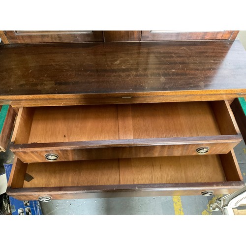 510 - VINTAGE MAHOGANY 2 DRAWER DESK WITH GLAZED DOORS TO TOP H48