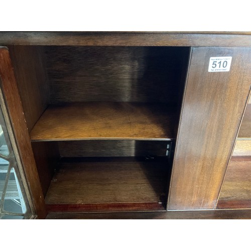 510 - VINTAGE MAHOGANY 2 DRAWER DESK WITH GLAZED DOORS TO TOP H48