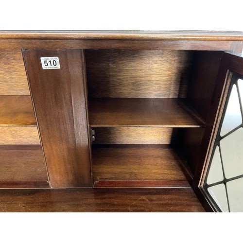 510 - VINTAGE MAHOGANY 2 DRAWER DESK WITH GLAZED DOORS TO TOP H48