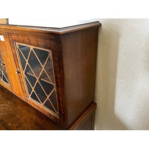510 - VINTAGE MAHOGANY 2 DRAWER DESK WITH GLAZED DOORS TO TOP H48