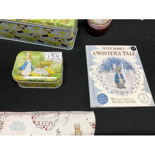 124 - LARGE COLLECTION OF BEATRIX POTTER PETER RABBIT TINS TO INCLUDE JACK IN THE BOX ETC