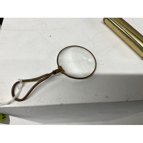 134 - VINTAGE BRASS POCKET KALEIDOSCOPE AND MAGNIFING MONICAL