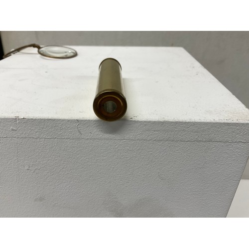 134 - VINTAGE BRASS POCKET KALEIDOSCOPE AND MAGNIFING MONICAL