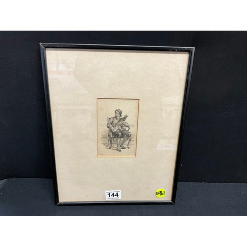 144 - VINTAGE FRAMED ENGRAVING OF SEATED GENTLEMAN SIGNED TO MARGIN 14