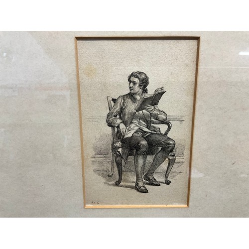 144 - VINTAGE FRAMED ENGRAVING OF SEATED GENTLEMAN SIGNED TO MARGIN 14