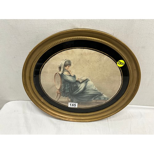 145 - VINTAGE OVAL GILT FRAMED PRINT OF SEATED LADY 16