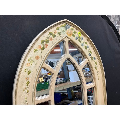 150 - LARGE MODERN FLORAL PAINTED GOTHIC STYLE WALL MIRROR 42