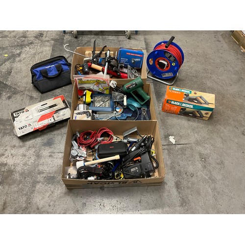 158 - 3 BOXES OF WORK SHOP TOOLS TO INCLUDE ELECTRIC PLANER HAND TOOLS ETC