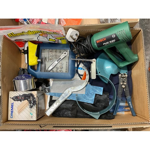 158 - 3 BOXES OF WORK SHOP TOOLS TO INCLUDE ELECTRIC PLANER HAND TOOLS ETC