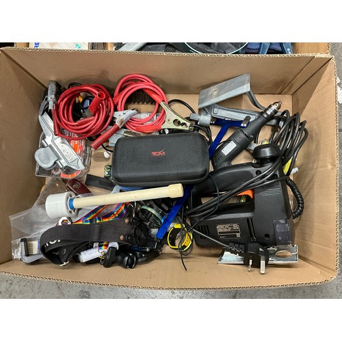 158 - 3 BOXES OF WORK SHOP TOOLS TO INCLUDE ELECTRIC PLANER HAND TOOLS ETC