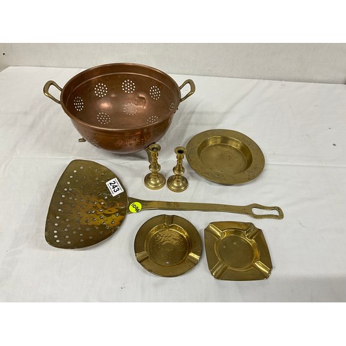 243 - COPPER SEIVE CHESTNUT ROASTER ETC