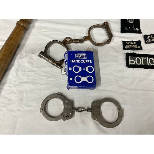 251 - VINTAGE POLICEMANS CLOAK TRUNCHEON HAND CUFFS ETC