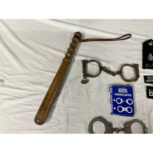 251 - VINTAGE POLICEMANS CLOAK TRUNCHEON HAND CUFFS ETC