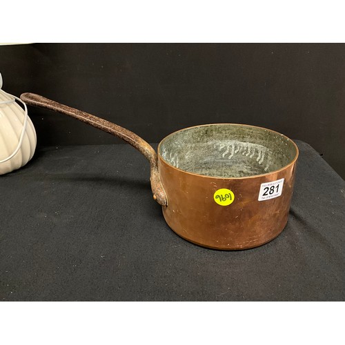 281 - HEAVY ANTIQUE COPPER SAUCEPAN