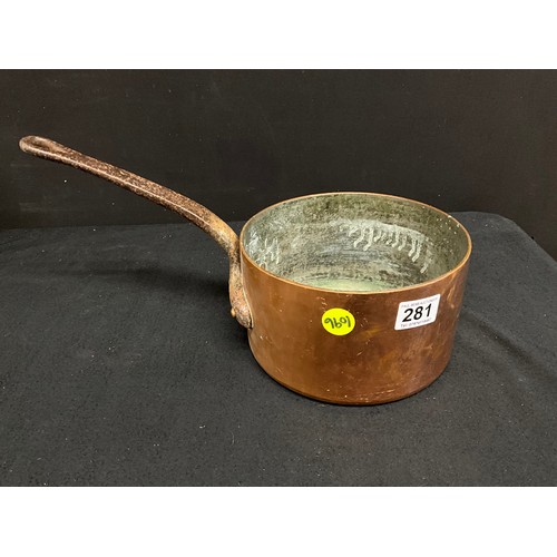 281 - HEAVY ANTIQUE COPPER SAUCEPAN