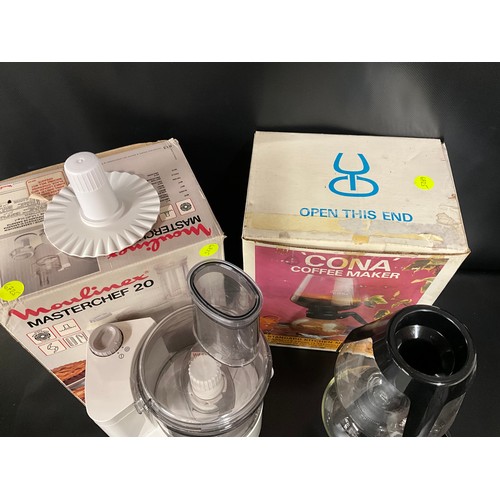 MOULINEX MASTER CHEF FOOD PROCESSOR AND A BOXED CONA COFFEE MAKER FOR HOBS